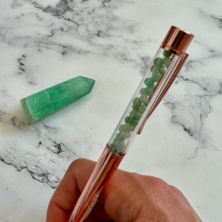 Rose Gold Green Aventurine Crystal Pen