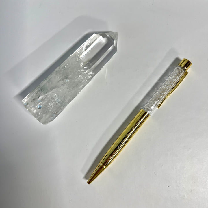 Gold Clear Quartz Crystal Pen