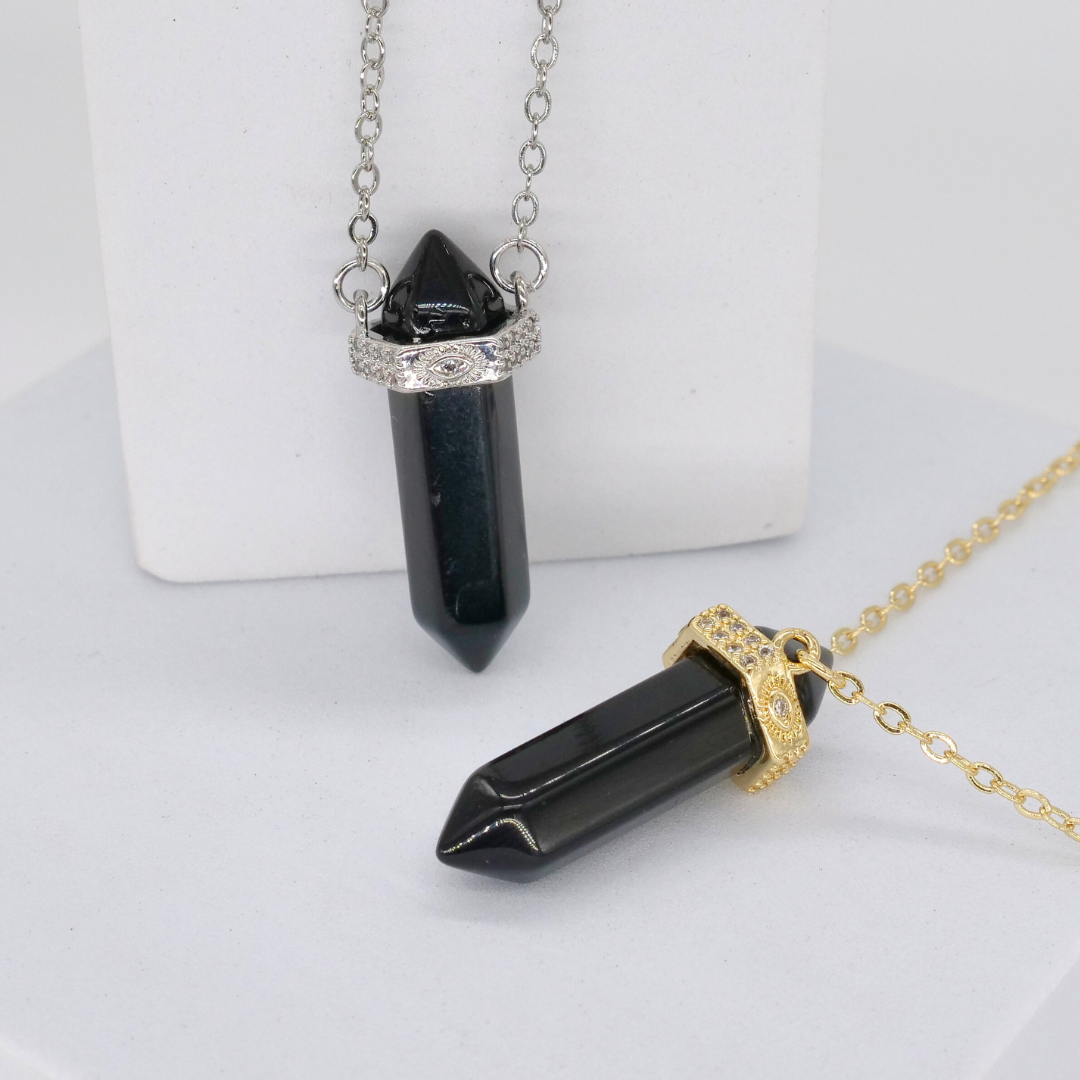 🛡️ Onyx Protection Pendant on Gold Necklace