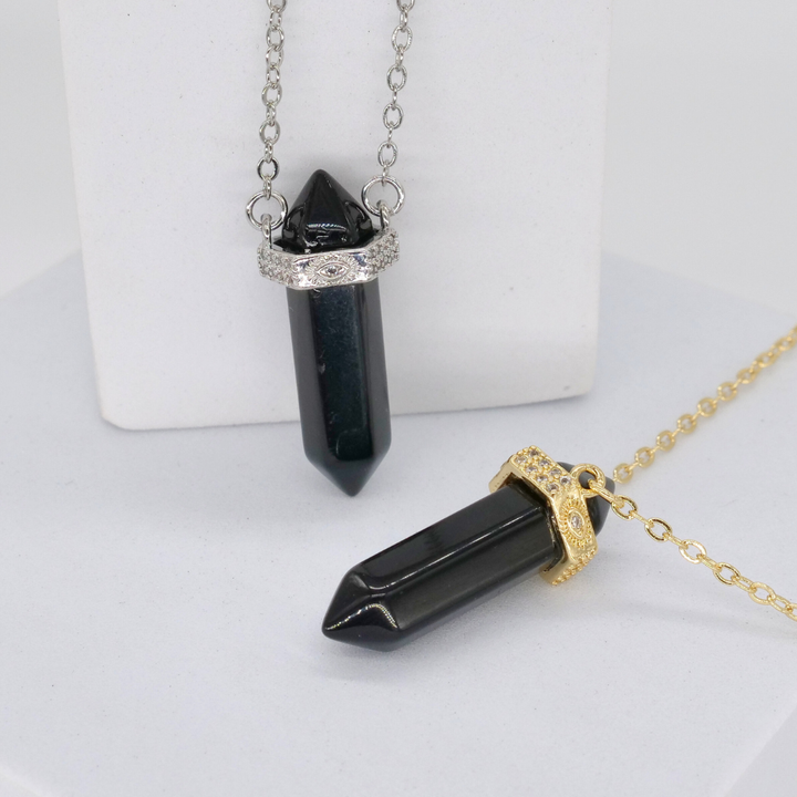 🛡️ Onyx Protection Pendant on Gold Necklace