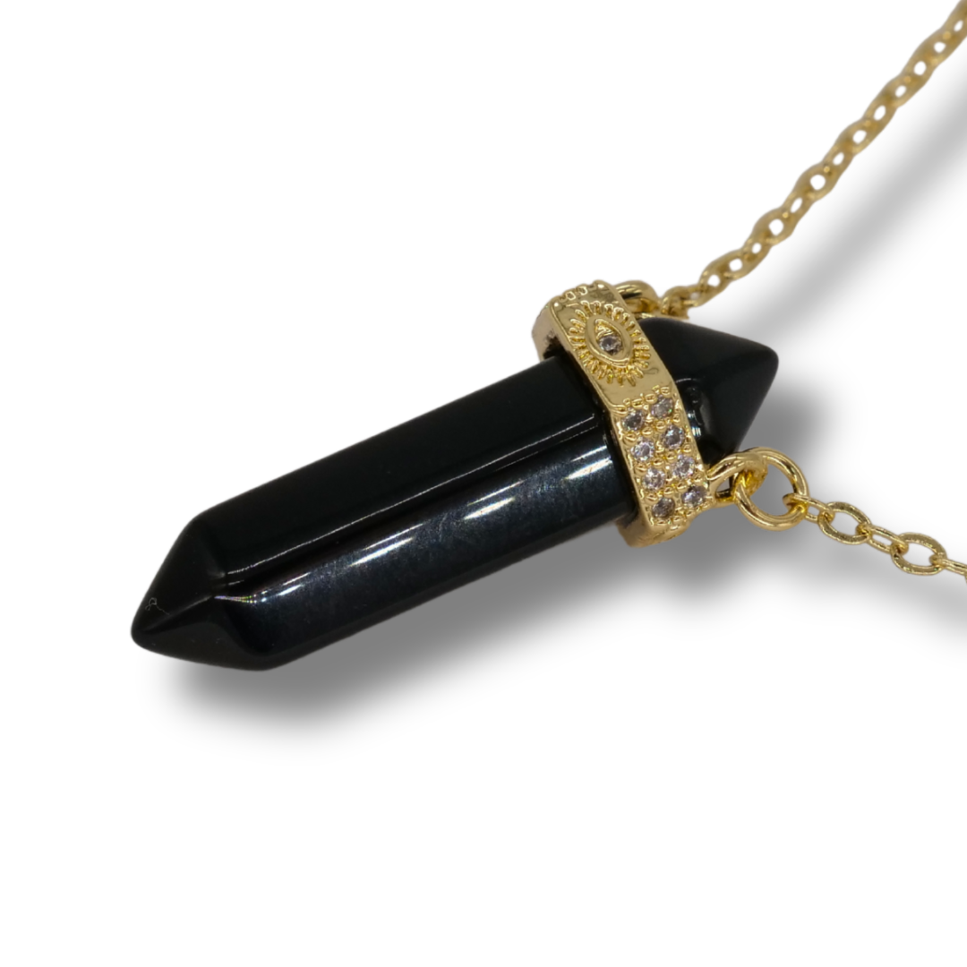 🛡️ Onyx Protection Pendant on Gold Necklace