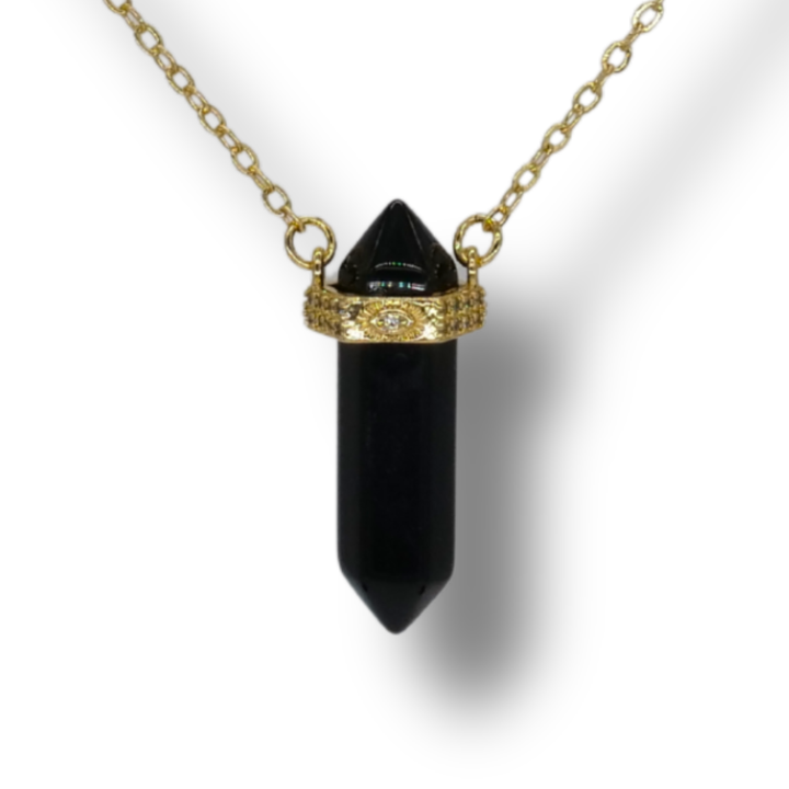 🛡️ Onyx Protection Pendant on Gold Necklace