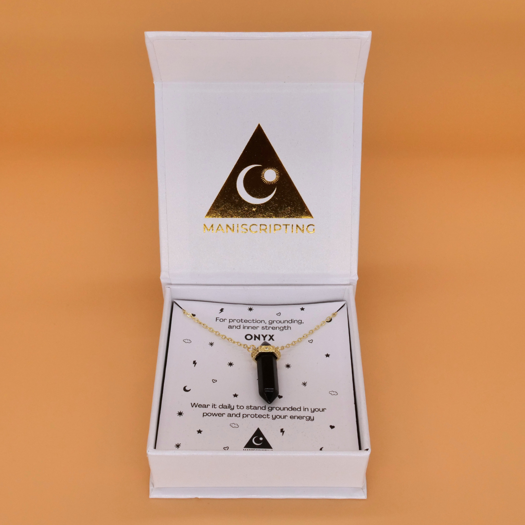 🛡️ Onyx Protection Pendant on Gold Necklace