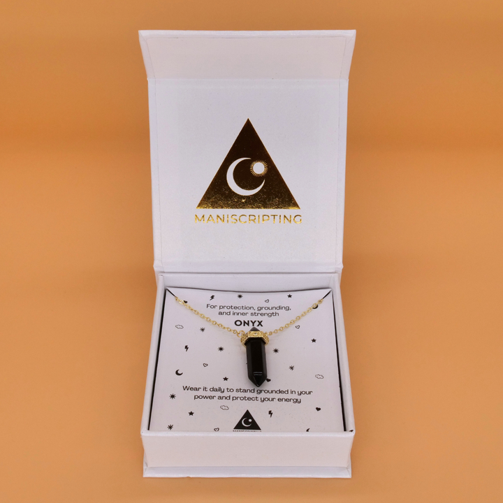 🛡️ Onyx Protection Pendant on Gold Necklace