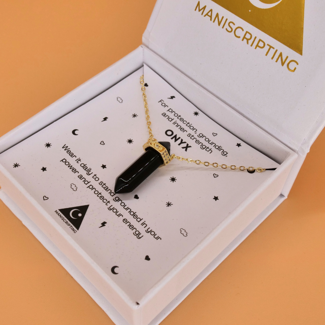 🛡️ Onyx Protection Pendant on Gold Necklace