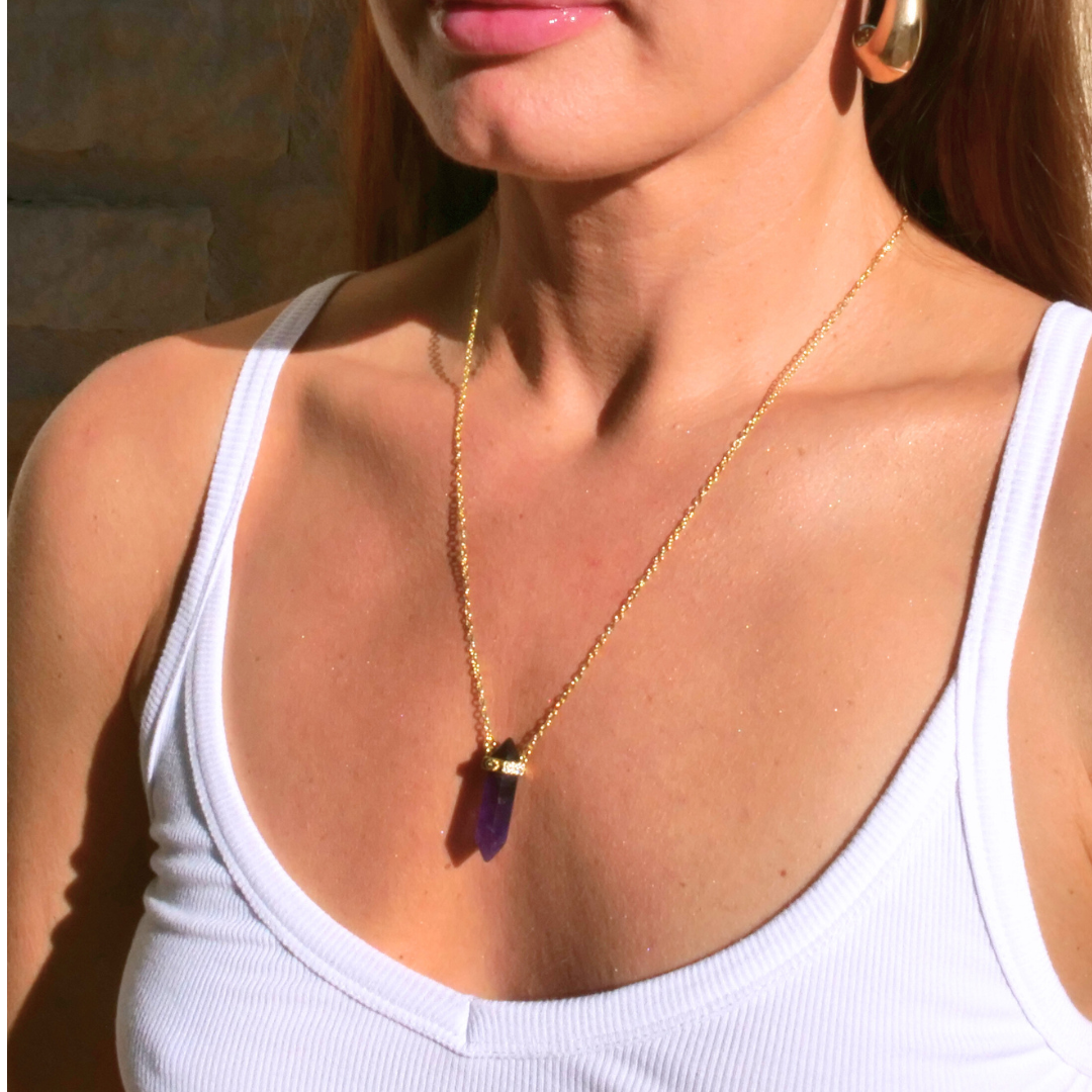 🔮 Amethyst Intuition Pendant on Gold Necklace