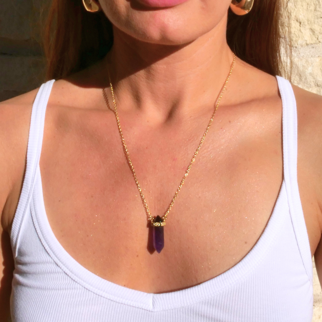 🔮 Amethyst Intuition Pendant on Gold Necklace