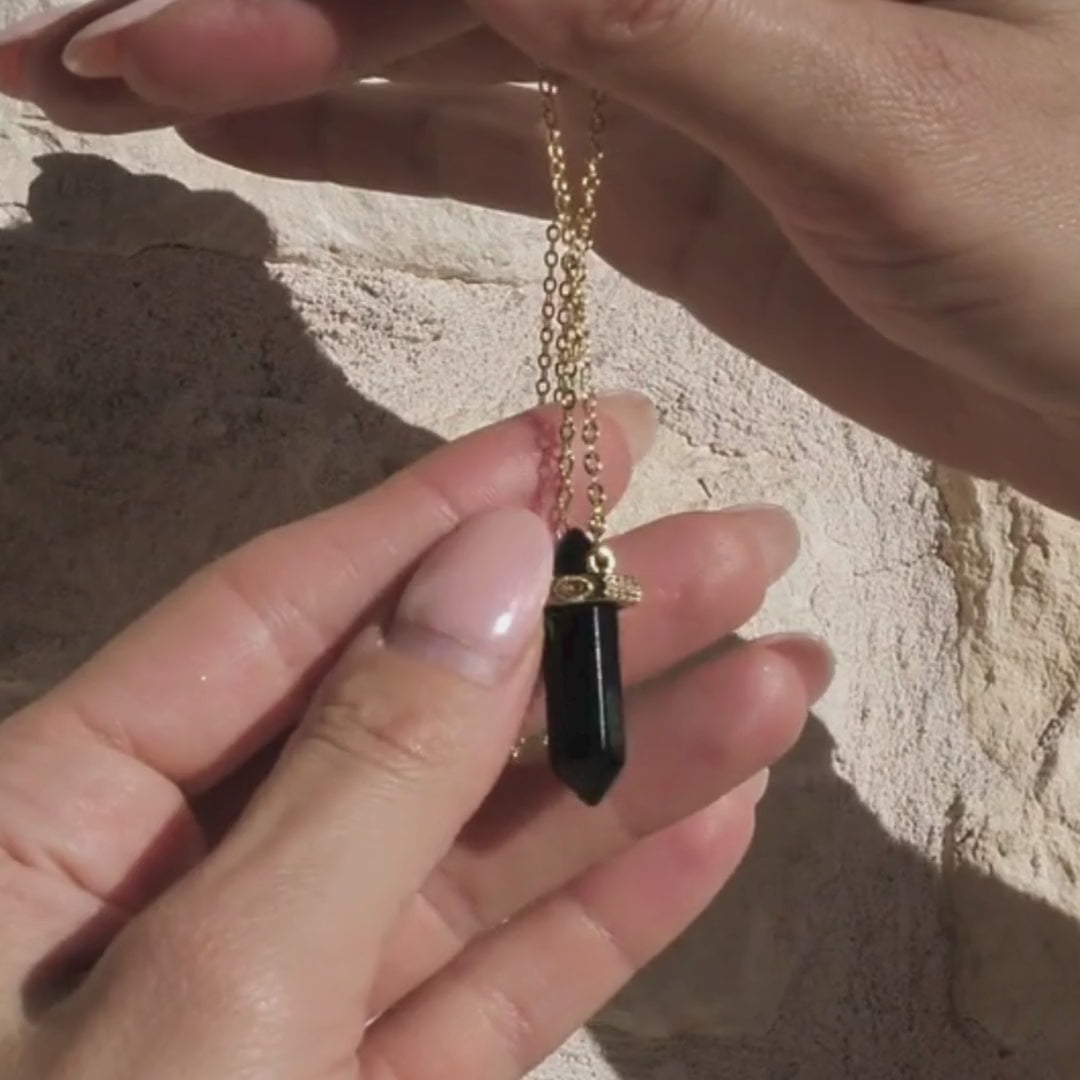🛡️ Onyx Protection Pendant on Gold Necklace