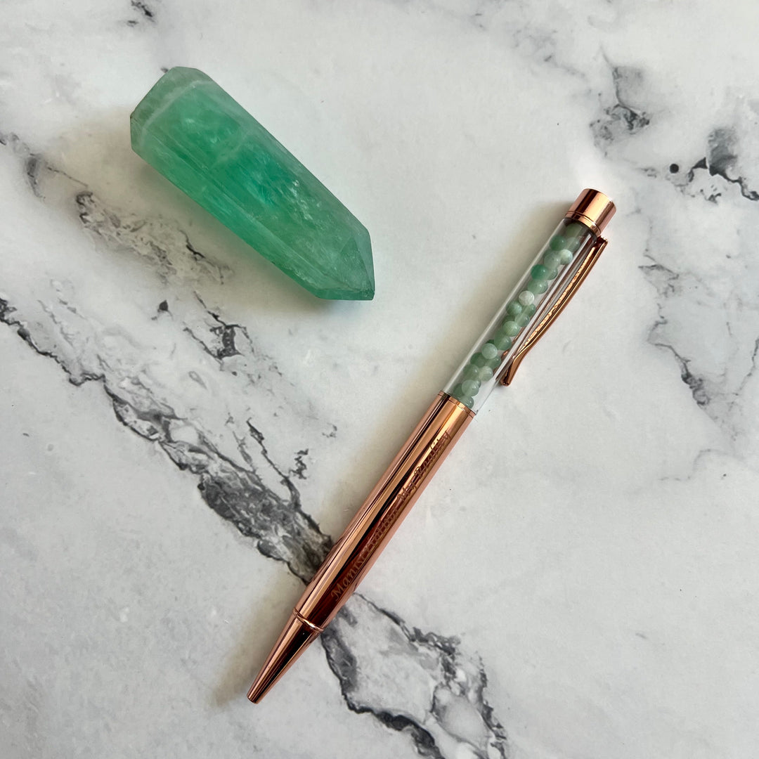 Rose Gold Green Aventurine Crystal Pen
