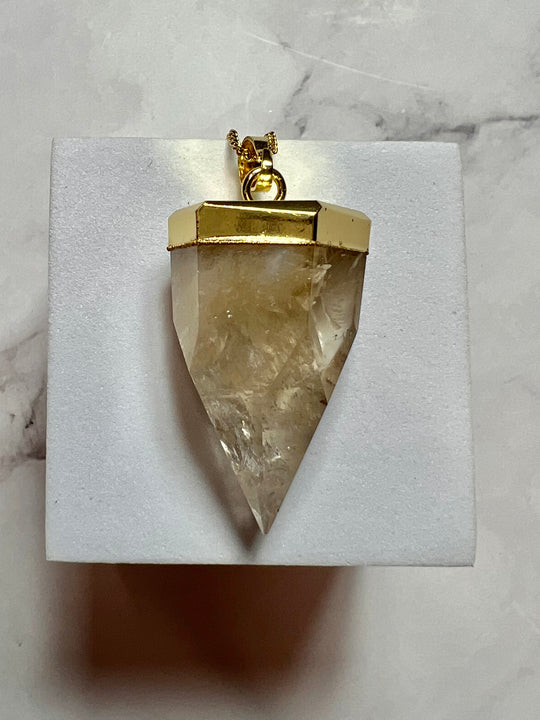 Citrine Large Point Gold Necklace