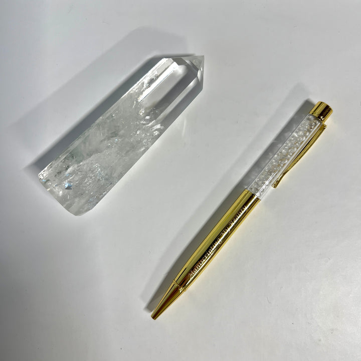 Gold Clear Quartz Crystal Pen