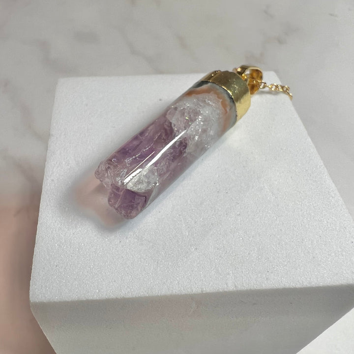 Raw Amethyst Tube Gold Necklace