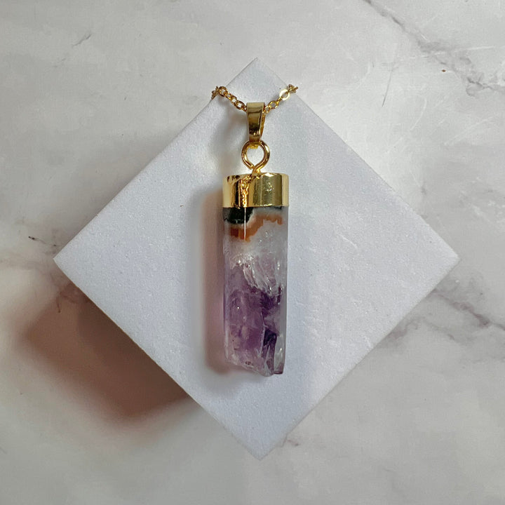 Raw Amethyst Tube Gold Necklace